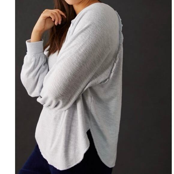 Pilcro Anthropologie Ruffled Raglan Thermal Top Cool Grey Oversized XL - Picture 2 of 14